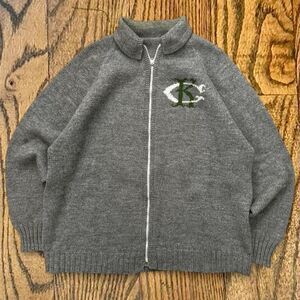 Vintage 60’s Full Zip Wool Knit Collared Sweater Kansas City Athletics Baseball